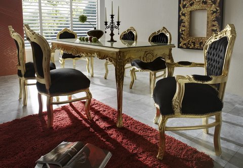 Casa Padrino baroque Dner mis noir / or - 6 chaises et une table de salle  manger