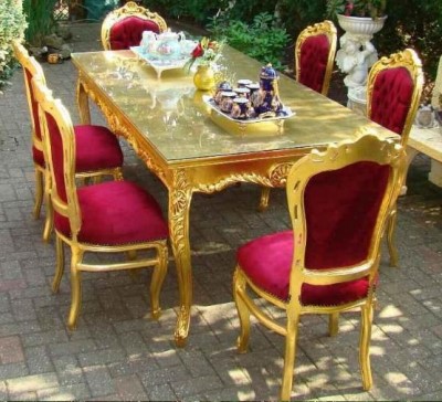 Casa Padrino baroque Dner mis Bordeaux Red / Gold - 6 chaises et une table de salle  manger