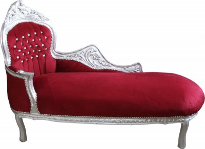 Casa Padrino chaise longue baroque "King" Bordeaux Rouge / Argent Bling Bling strass Mod2